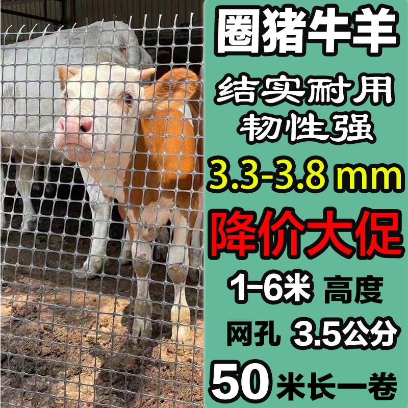 3.3/3.8毫米厚整卷50m长网格塑胶围栏网养殖网猪牛羊围网鱼塘防护