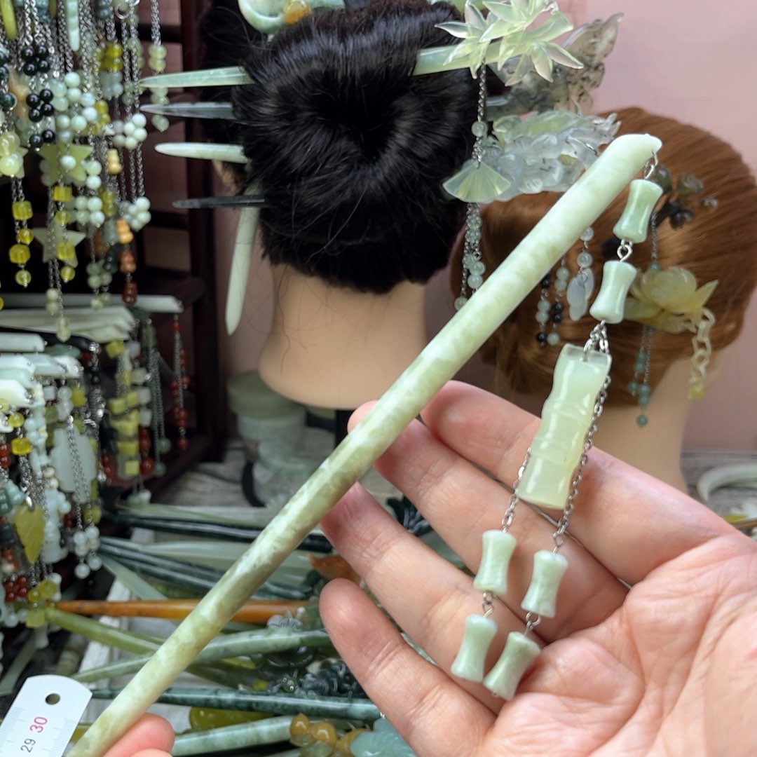 蛇纹石玉发饰未镶嵌长度20.5厘米左右