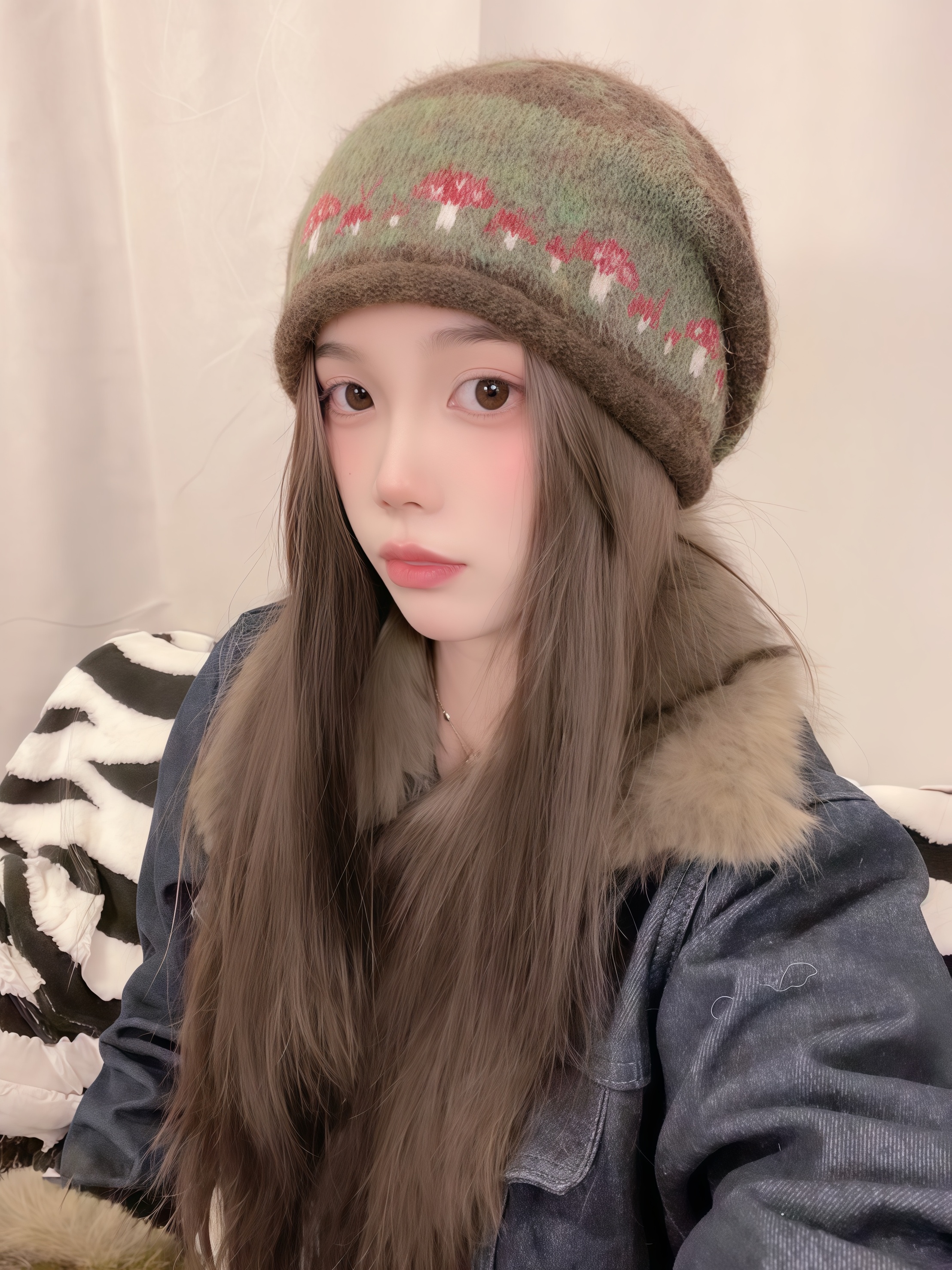 费尔岛提花针织卷边堆堆帽女秋冬季包头帽保暖针织毛线帽韩版