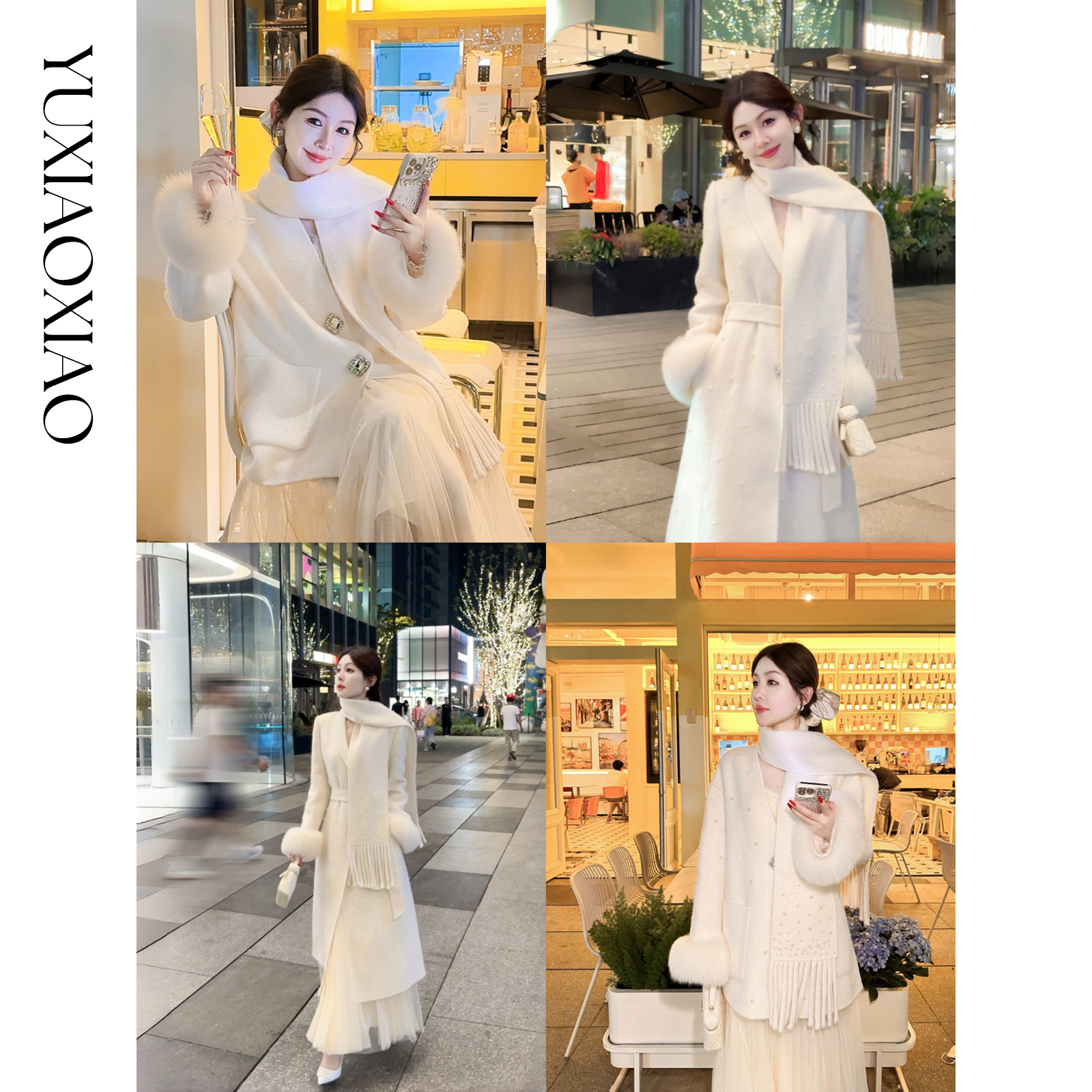 余潇潇【德鲁纳月光】羊驼毛羊毛可拆卸狐狸毛袖V领中长&翻领长大衣