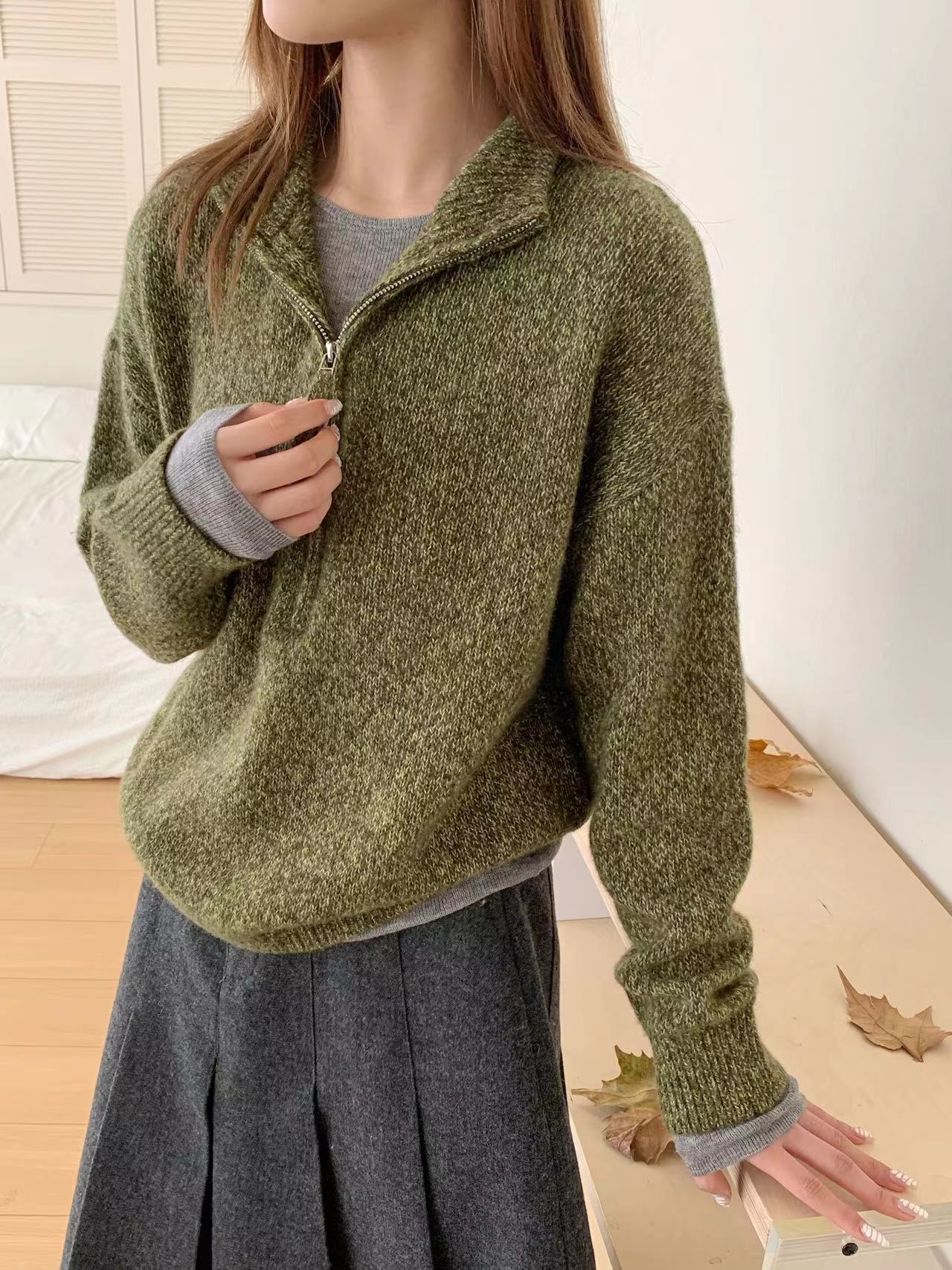 【潘潘.608832不可机洗】福秋冬加厚羊驼毛+山羊绒拉链外套慵懒针织