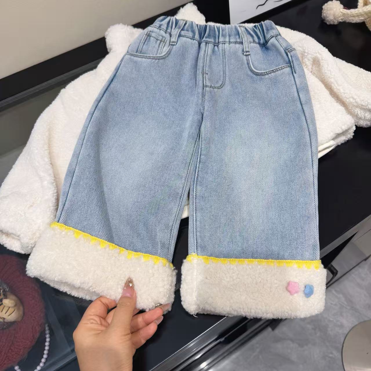 女童2025冬季新款加绒加厚牛仔裤D5-121