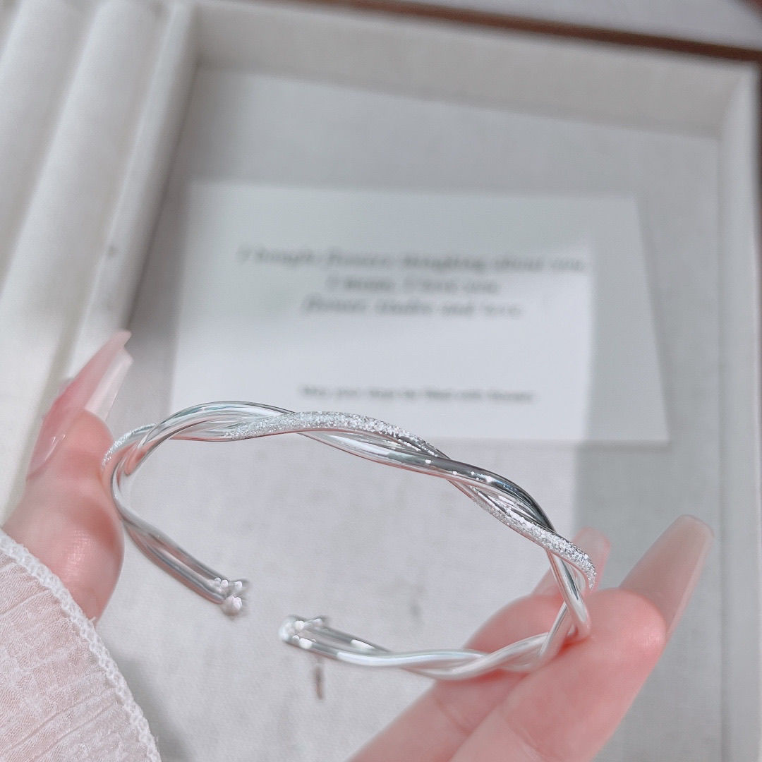 足银手镯 足银s9999 双线麻花开口手镯