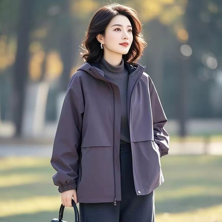 探路者雪域时尚休闲冲锋衣外套女2025春秋新品韩版宽松遮肉百搭连