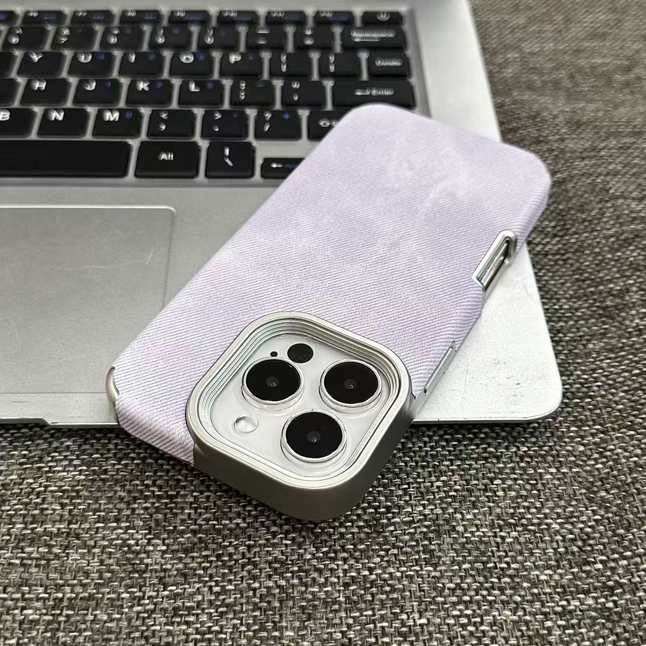 奥菲顿芋泥紫肤感牛仔纹适用苹果17promax手机壳16电镀15/14/13套