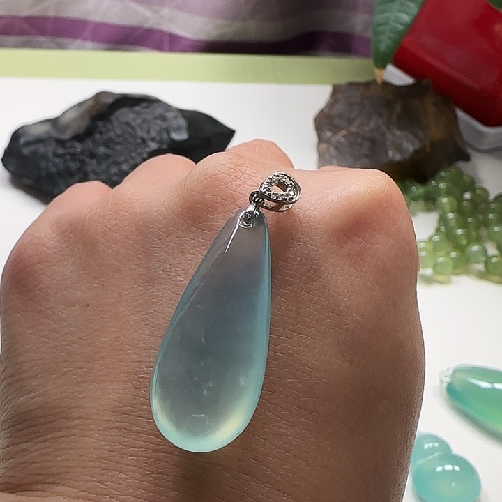 岫玉银S925镶嵌吊坠(不含链)