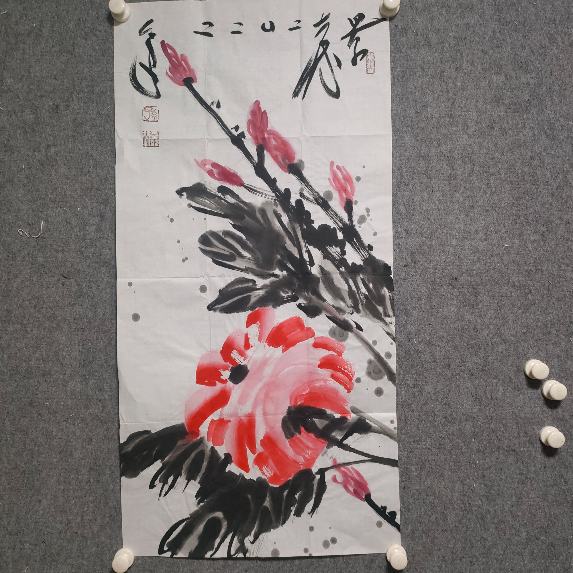 《大富贵》大写意花鸟，孙景森作品，尺寸：49x99cm(三尺）