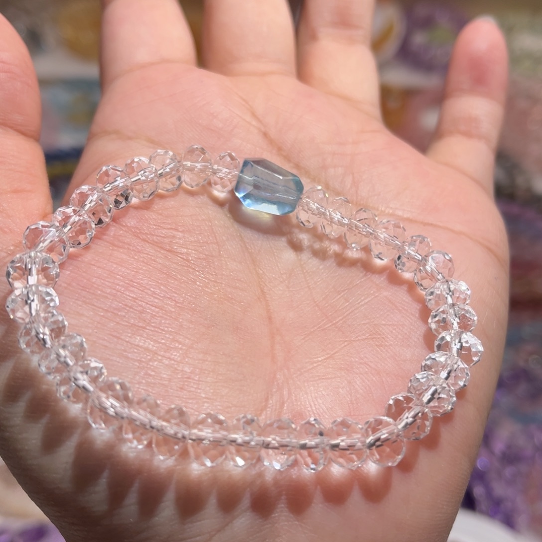 水晶手链未镶嵌海蓝宝白水晶算盘珠