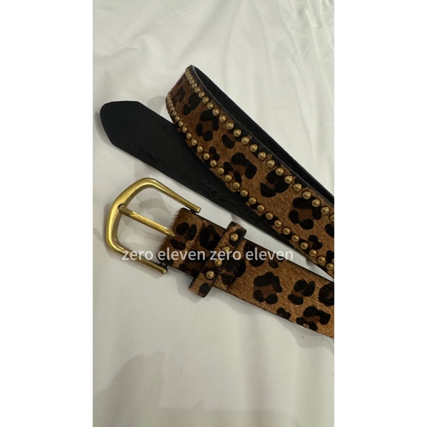 zero eleven定制洋气复古小众豹纹绒面铆钉配饰宽皮带腰带女VH958
