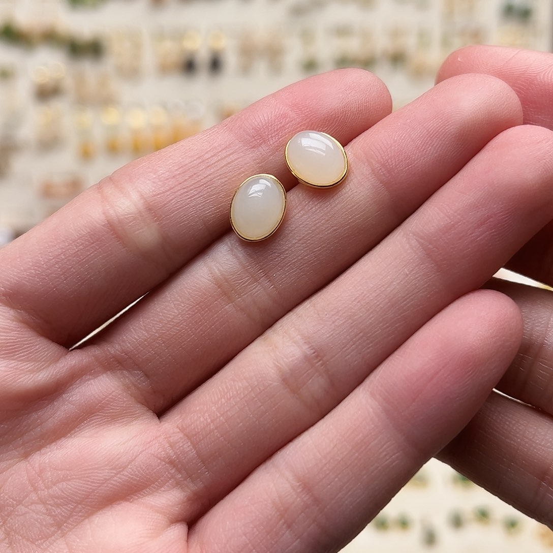 银S925镀金镶嵌和田玉耳钉