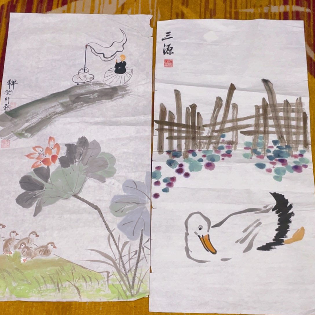 国画瑕疵两张55555四尺四开
