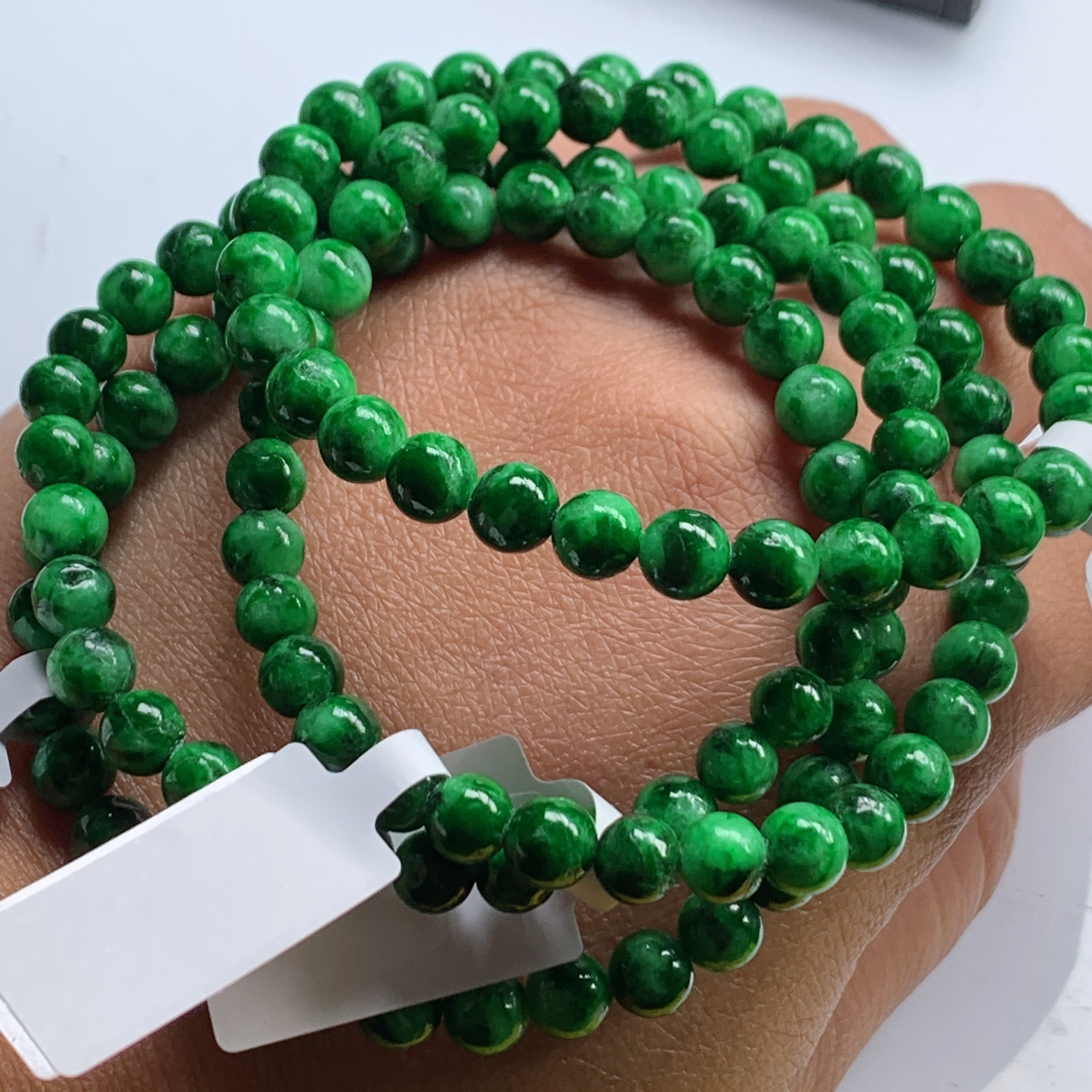 天然翡翠A货冰润满绿满色辣阳绿绿色圆珠手串手链卡6mm多样性发一