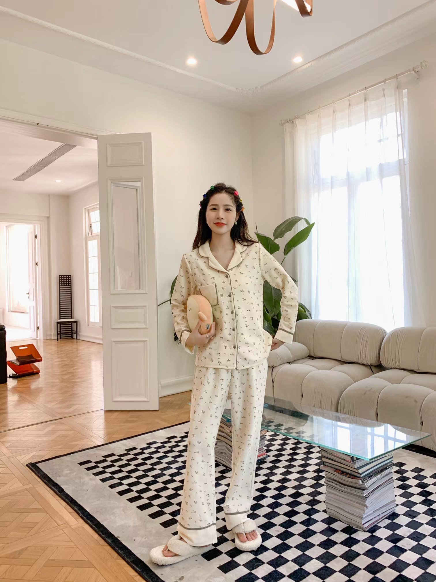 春秋新款少女甜美长袖长裤小碎花睡衣舒适家居服