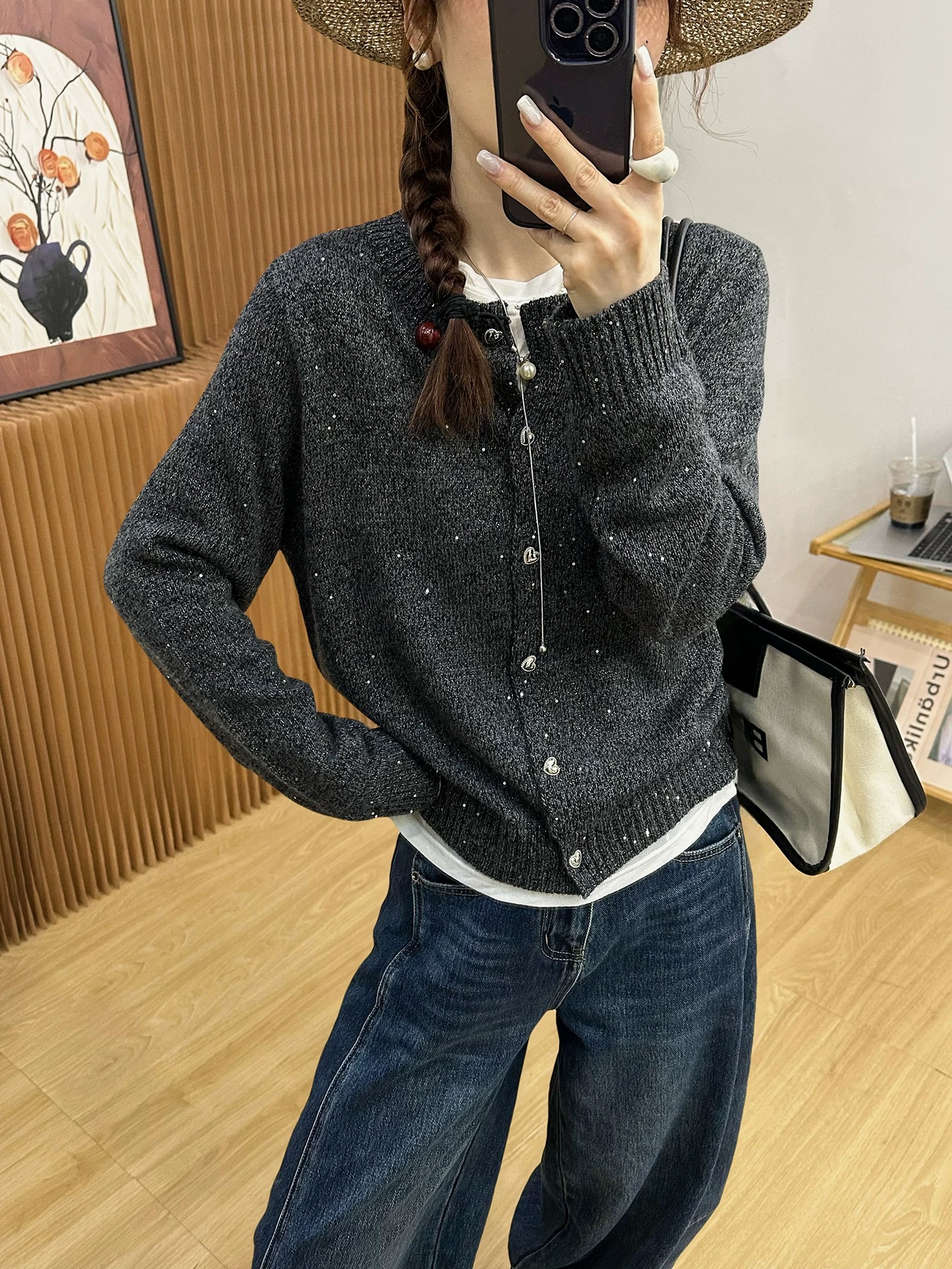 小香风蝴蝶扣毛衣小香风宽松针织韩版女秋季毛针织衫