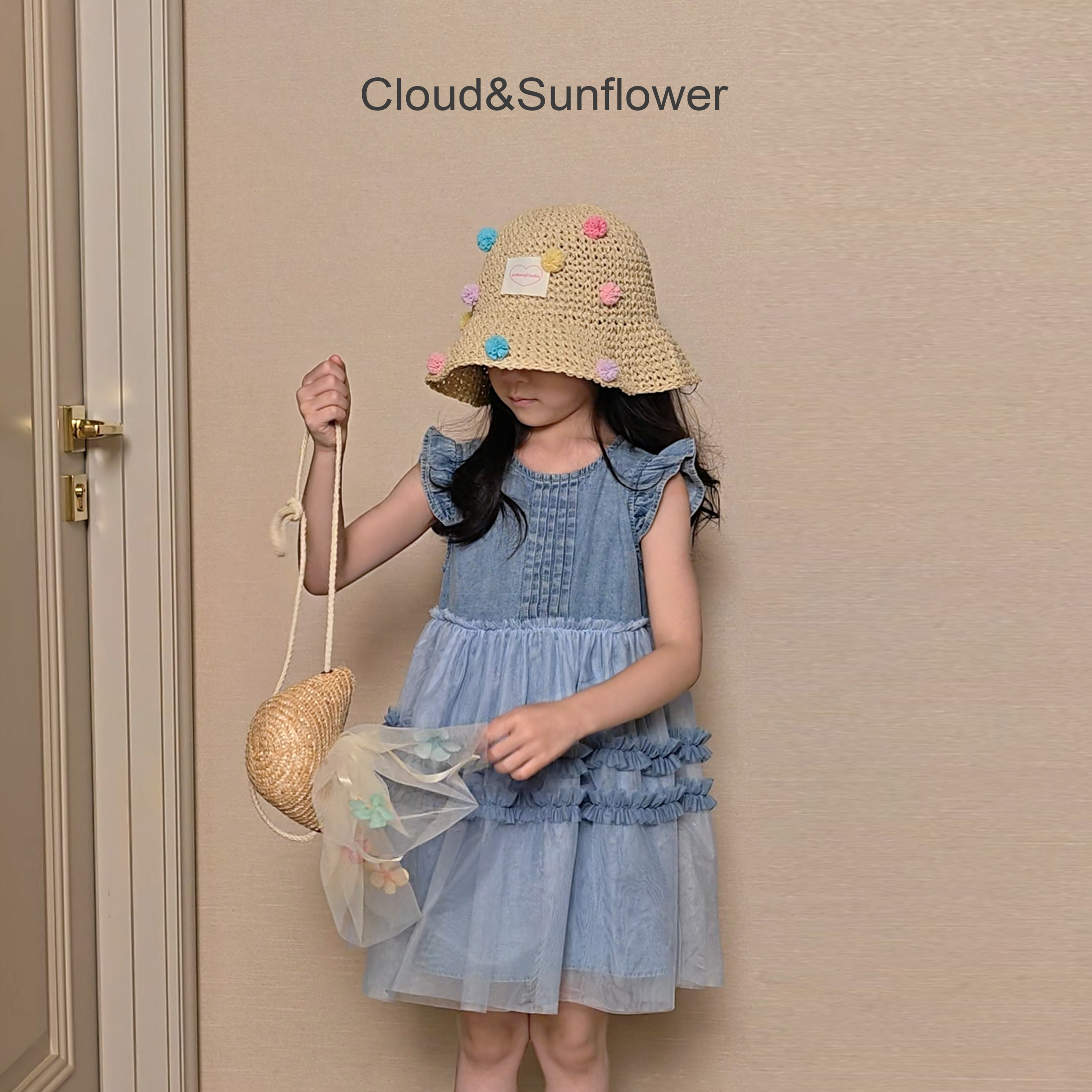 【云朵小葵】女童夏季爆款洋气飞袖捏褶纱纱休闲连衣裙1114179