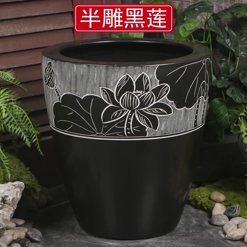 景德镇仿古养鱼加高陶瓷鱼缸养金鱼莲花盆荷花缸乌龟缸书画缸