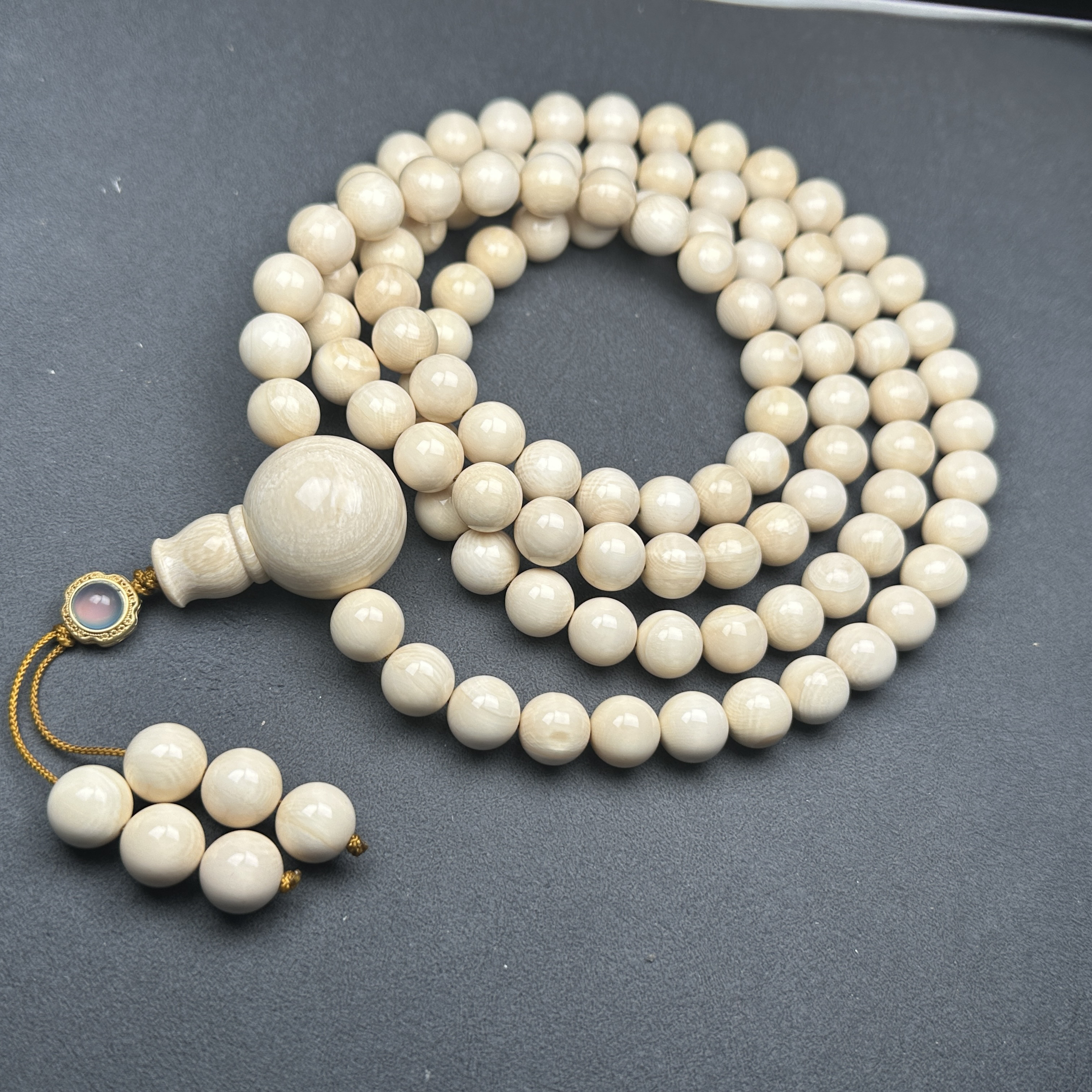 Q2882天然猛犸牙圆珠108念珠12mm支持鉴定 假一罚四