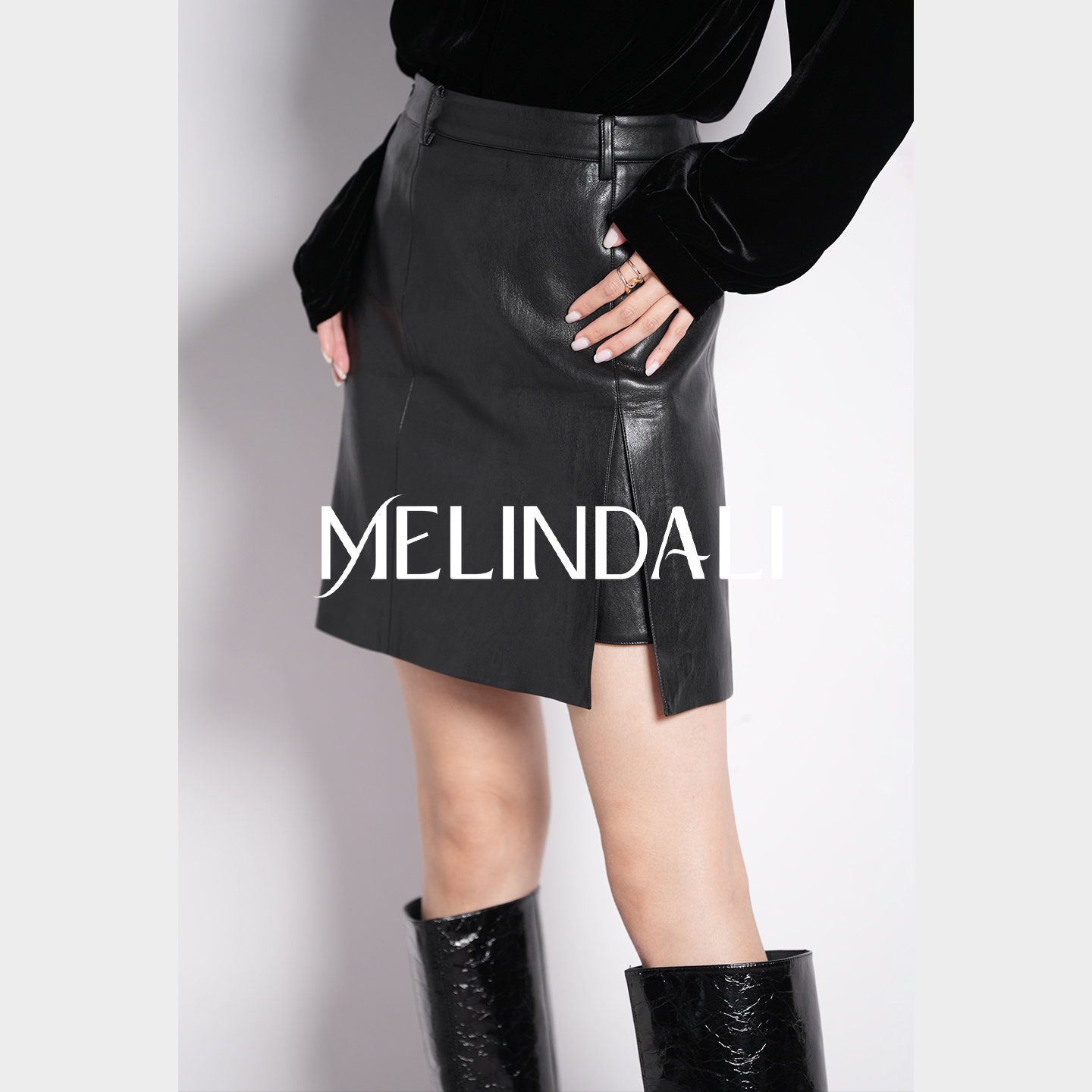 Melinda Li【心机皮裙】复古通勤老钱风环保蛋白皮修身直筒短款半裙