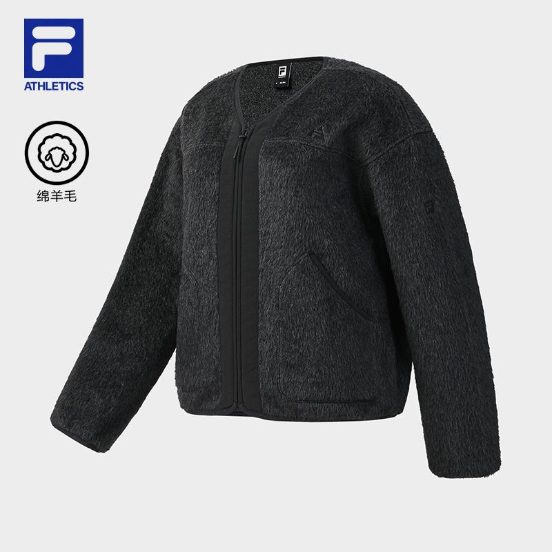 FILA斐乐女装2025冬款针织长袖外套户外运动绵羊毛上衣A11W547501