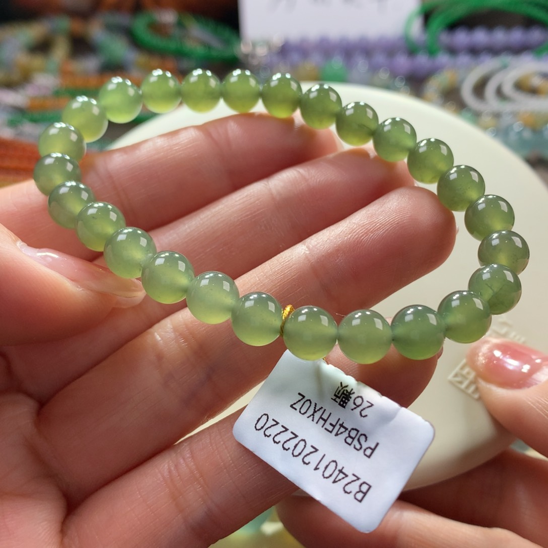 翡翠手链未镶嵌冰胶橄榄绿卡7