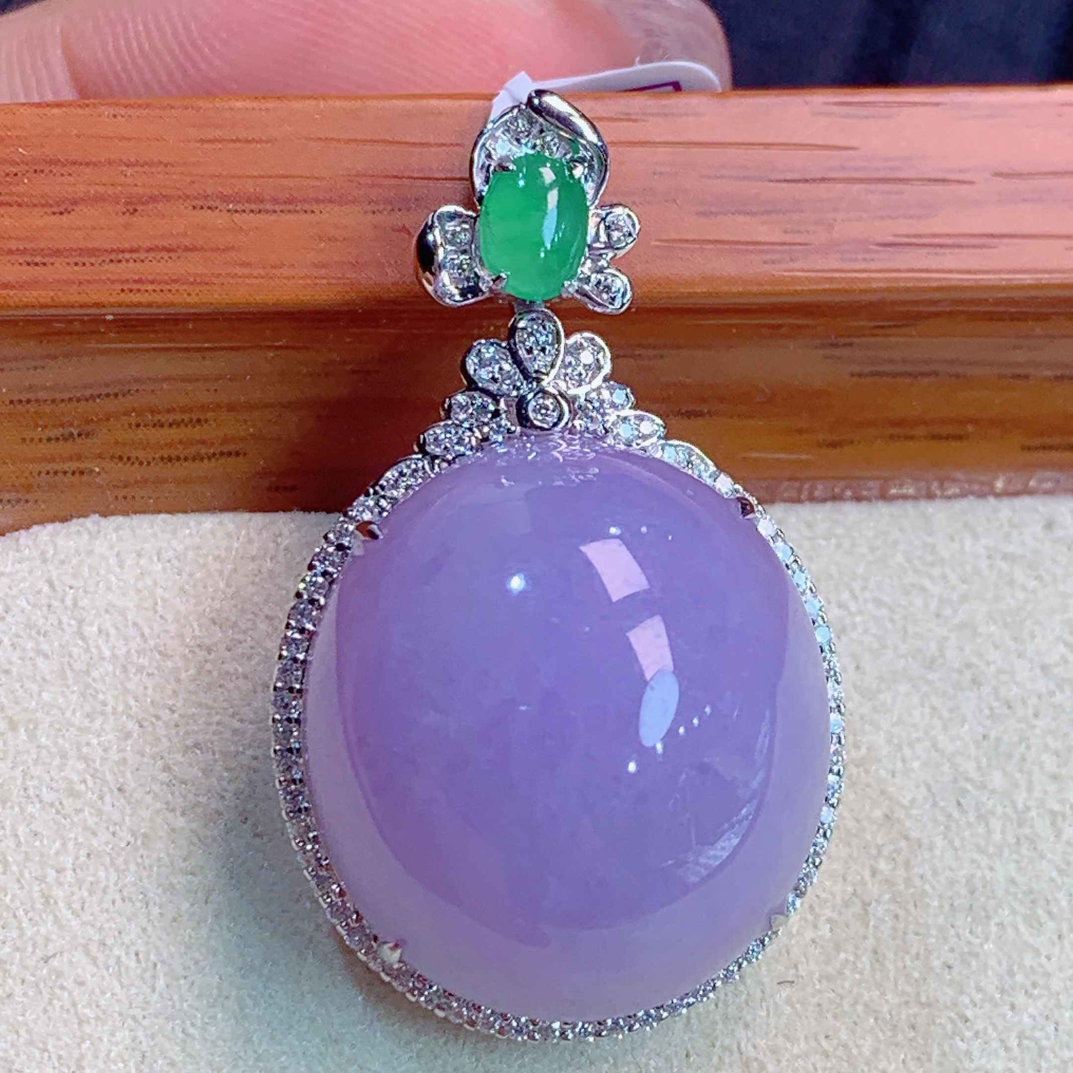 天然缅甸A货翡翠18k金浓紫罗兰蛋面吊坠j整34.3石20.5/18.8/10mm