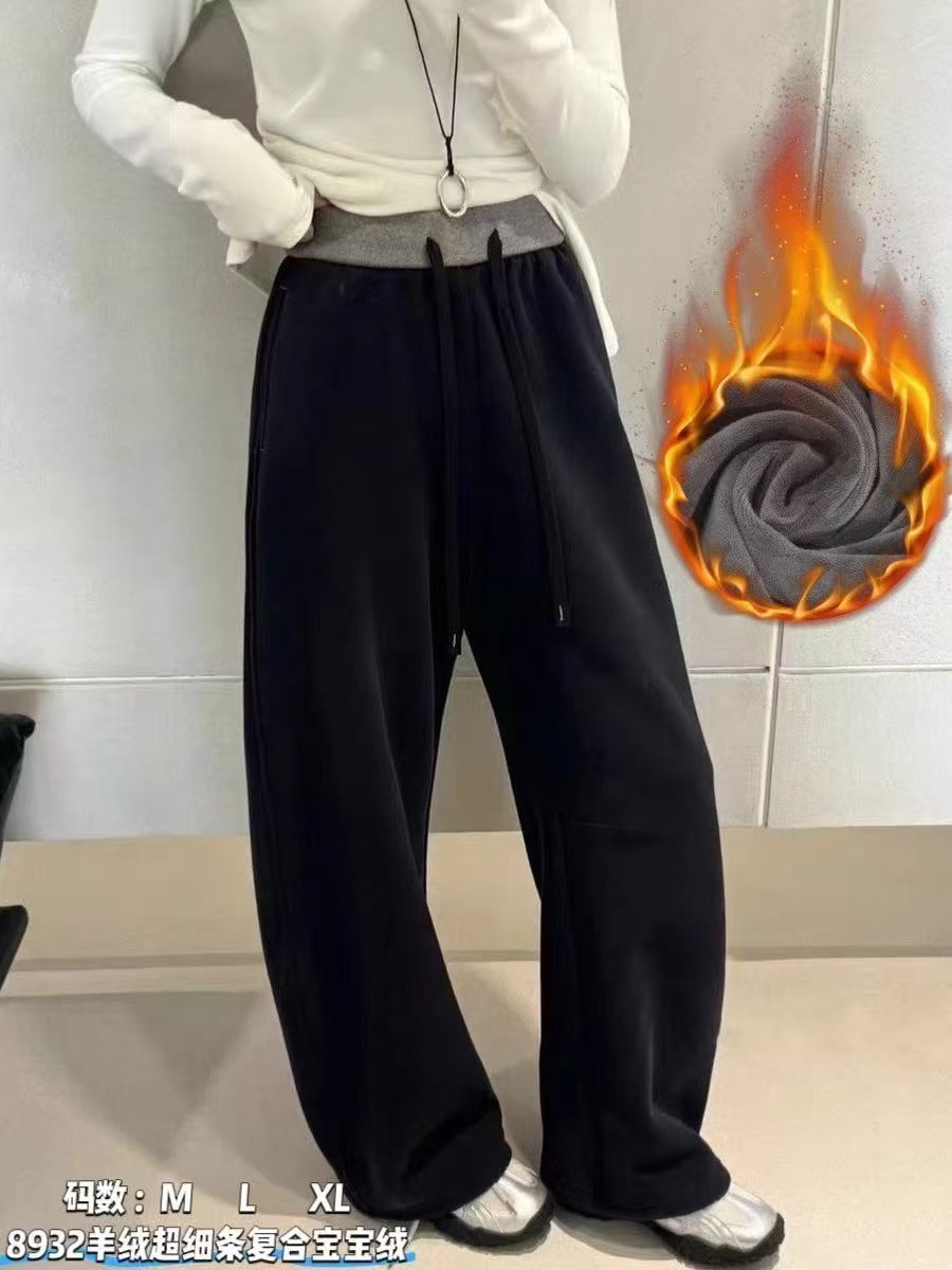 董小姐/8932羊绒超细条复合宝宝绒弯刀直筒休闲裤