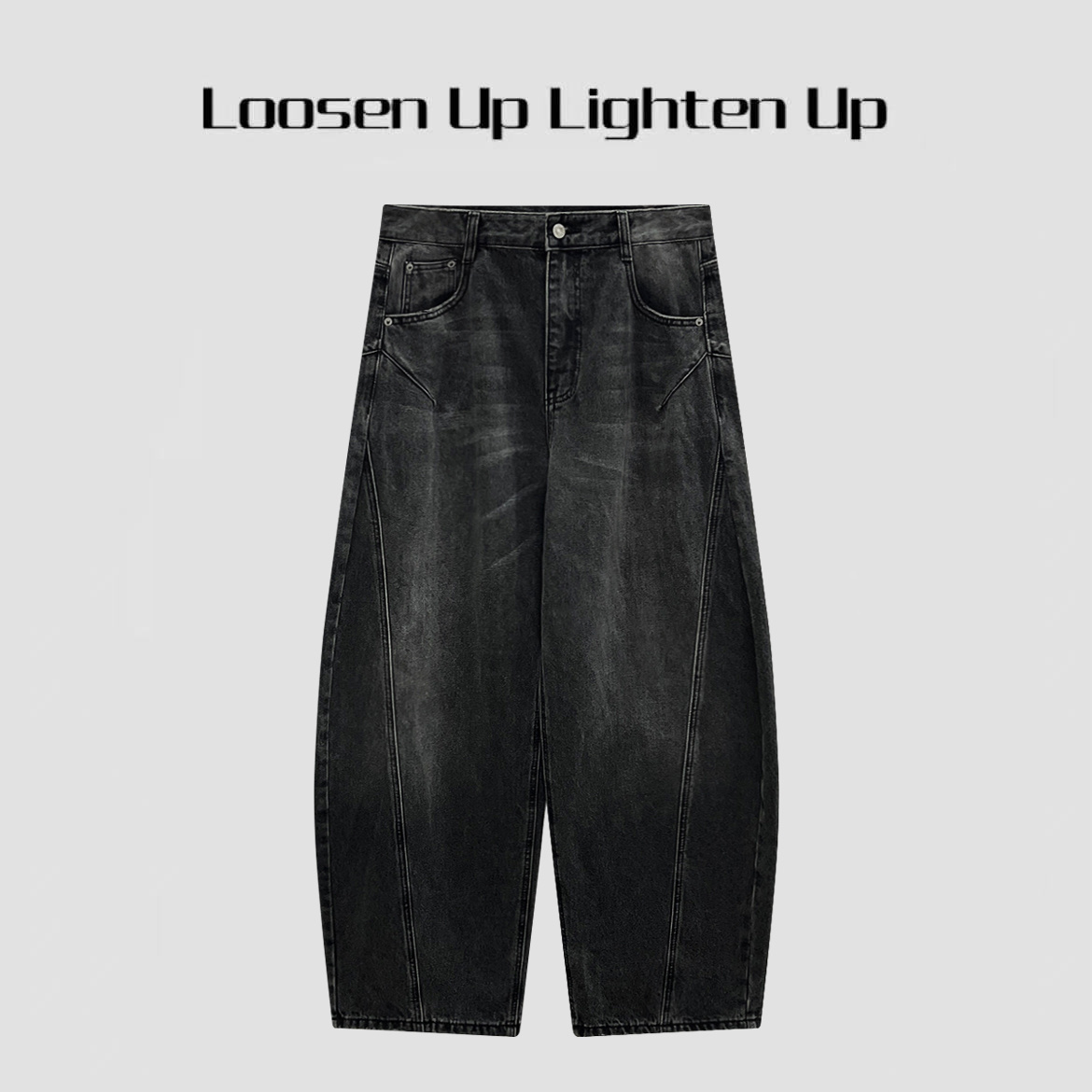 Loosen Up【雅痞神裤】复古怀旧酵素水洗分割线设计宽松阔腿牛仔裤