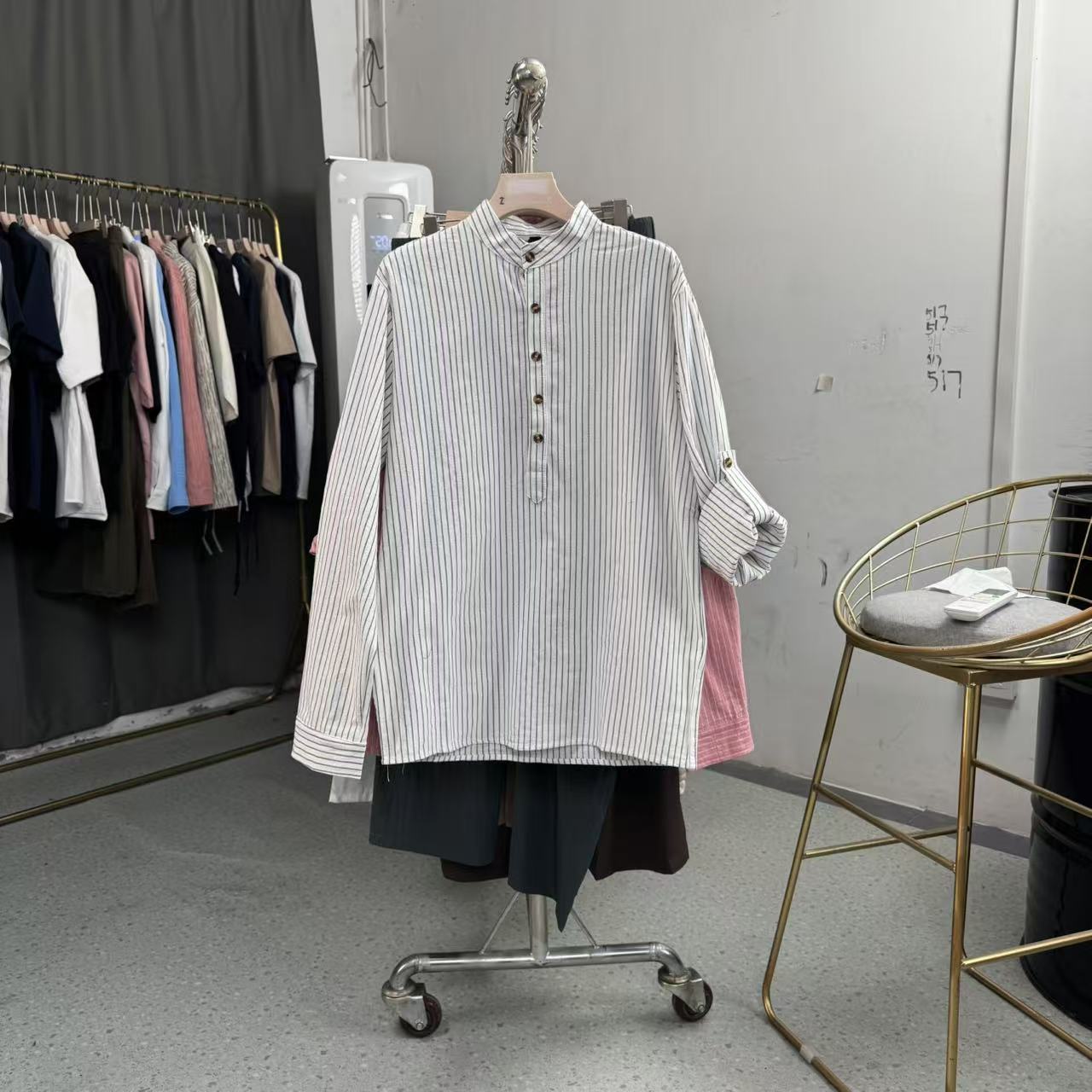 两穿短袖立领春季新款男士棉麻长袖衬衫纯色衬衣简约苎麻半袖上衣