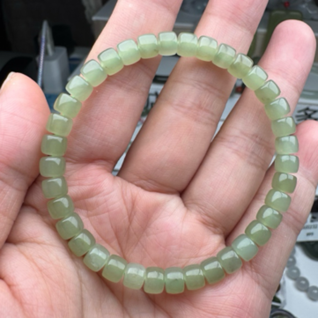天然和田玉冰晴直切手串卡6mm