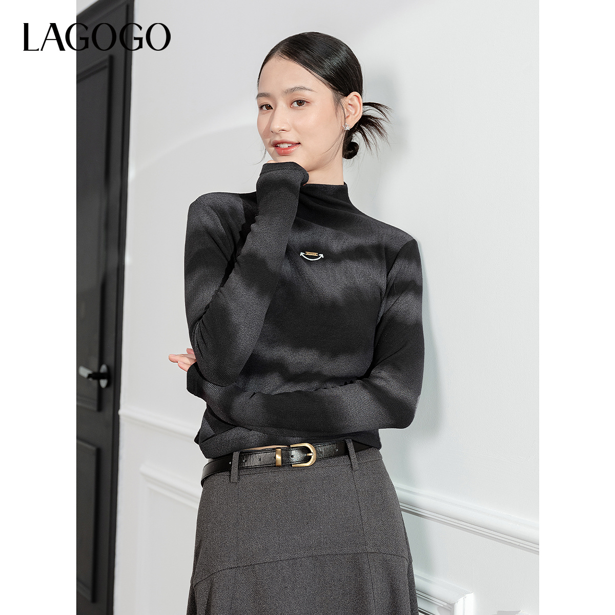 lagogo拉谷谷年新款扎染风弹力修身显瘦T恤女NCSS50XC11