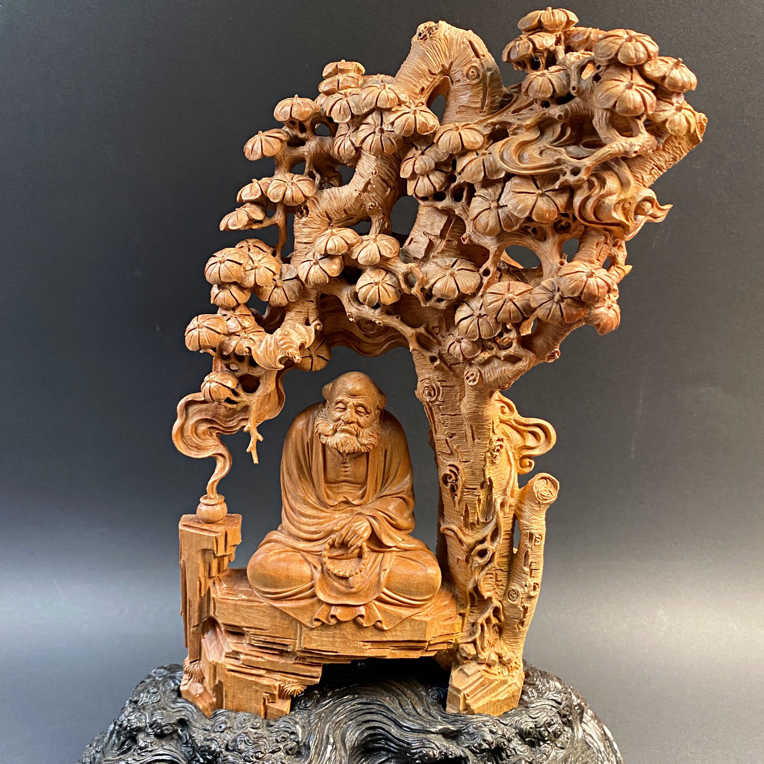 精品手工老山檀香达摩雕刻摆件整料雕刻工艺品摆件