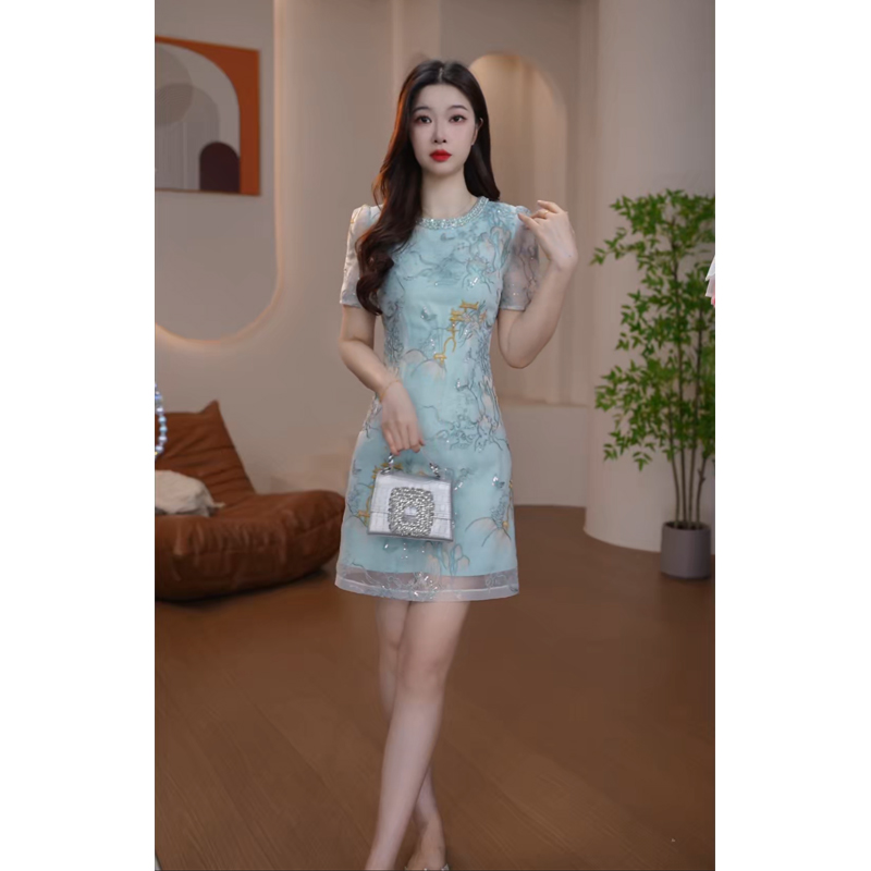 3002夏季短袖连衣裙新款中国风气质优雅显瘦女装