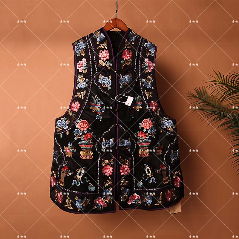 25161新款前后满绣状元领如意对襟马甲