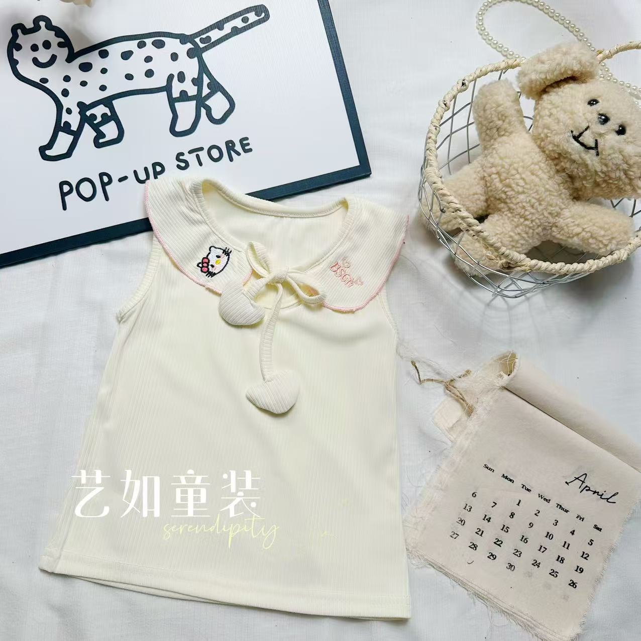 番茄家*【奶油芝士】夏季上新韩系娃娃领刺绣无袖T恤D-W878