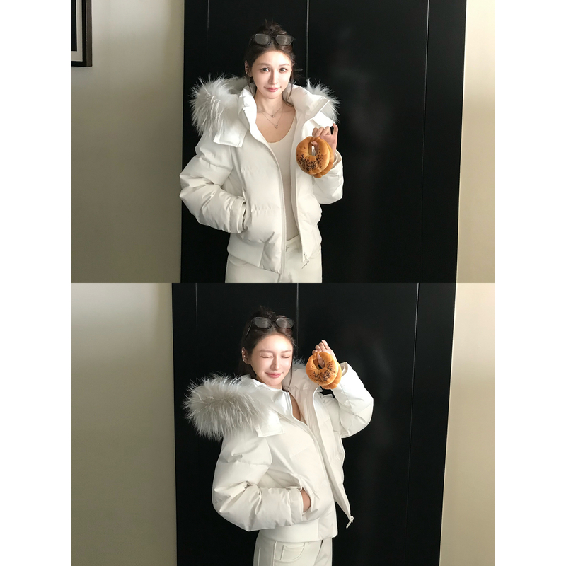 Skk Store 元英同款'云朵啵啵'进口可拆卸貉子毛领90白鸭绒羽绒服