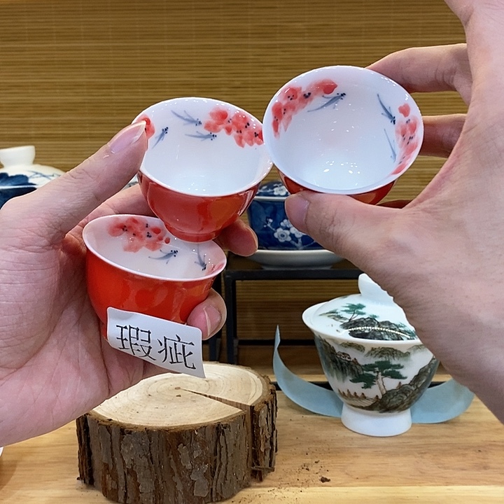 手绘龙船花3个装60cc 釉下彩微瑕款