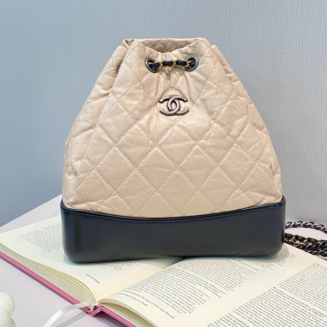 95新 Chanel/香奈儿 奶茶拼色 油蜡牛 小号流浪链条双肩包