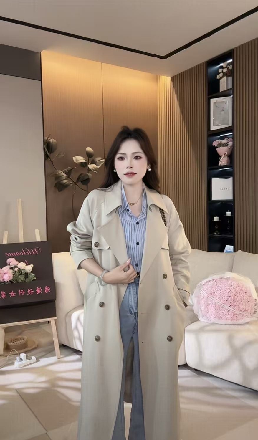 【90白鸭绒】2025新款时尚英伦风中长款显瘦气质小个子羽绒风衣女