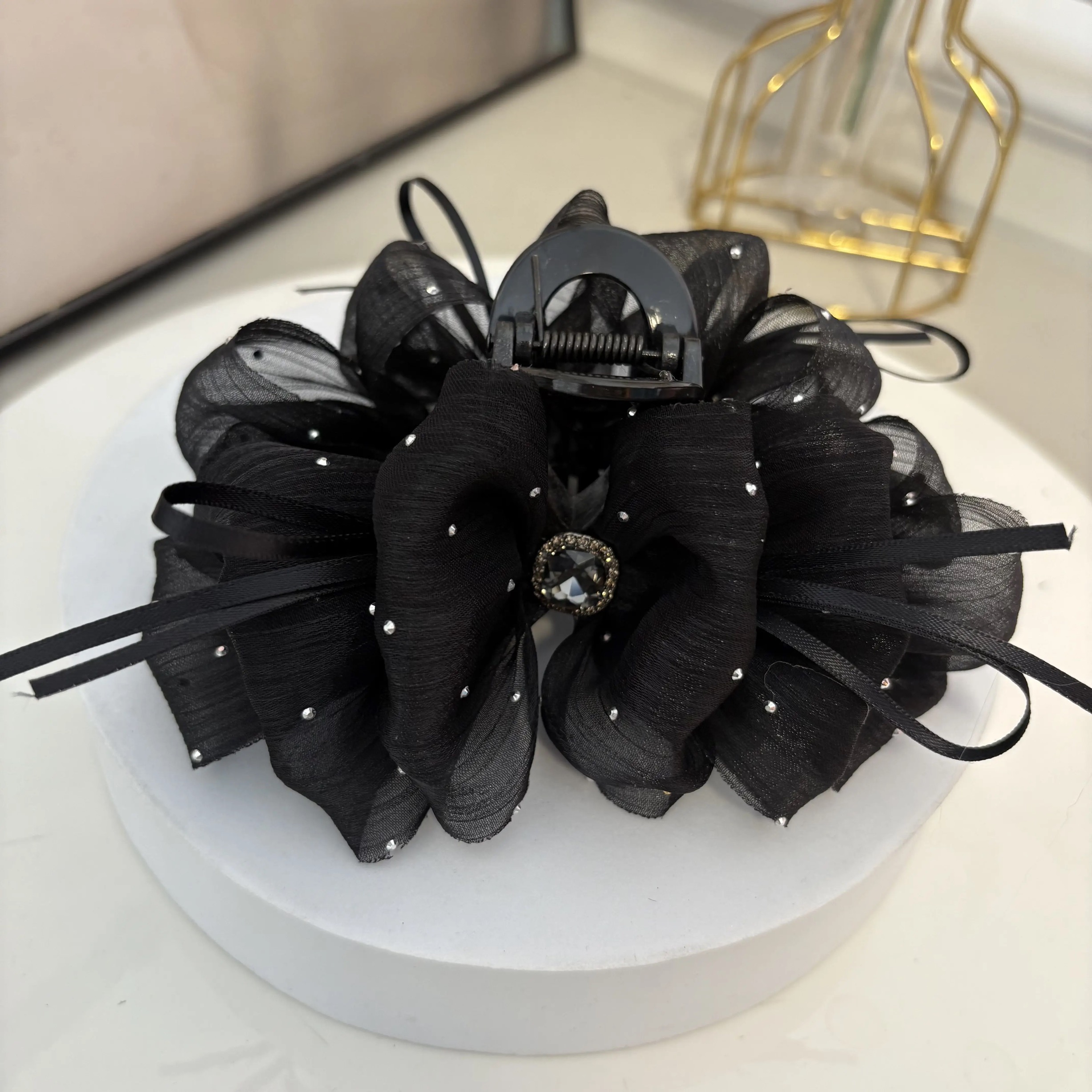 满天星公主风时尚泡泡蝴蝶结发卡发夹女黑晶石后脑勺鲨鱼抓夹1747