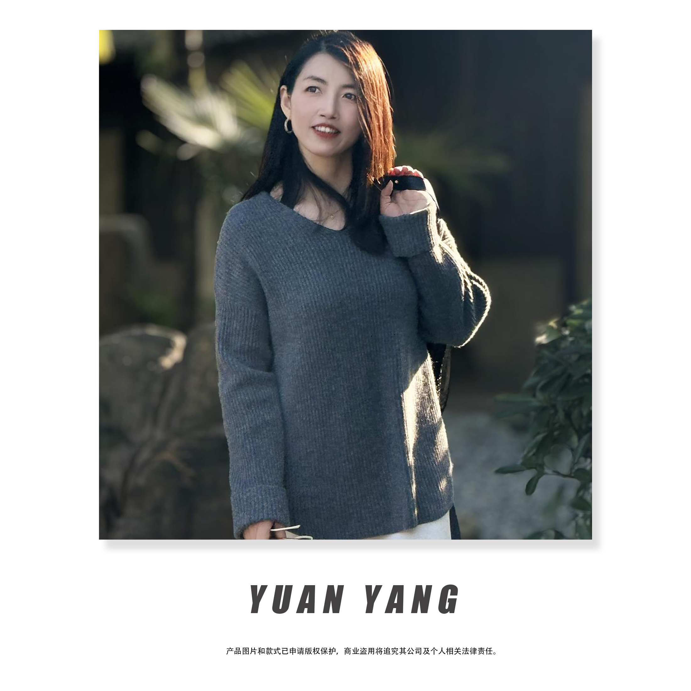 V领阔袖山羊绒衫秋冬女毛衣针织衫宽松冬季新款羊毛衫宽松舒适