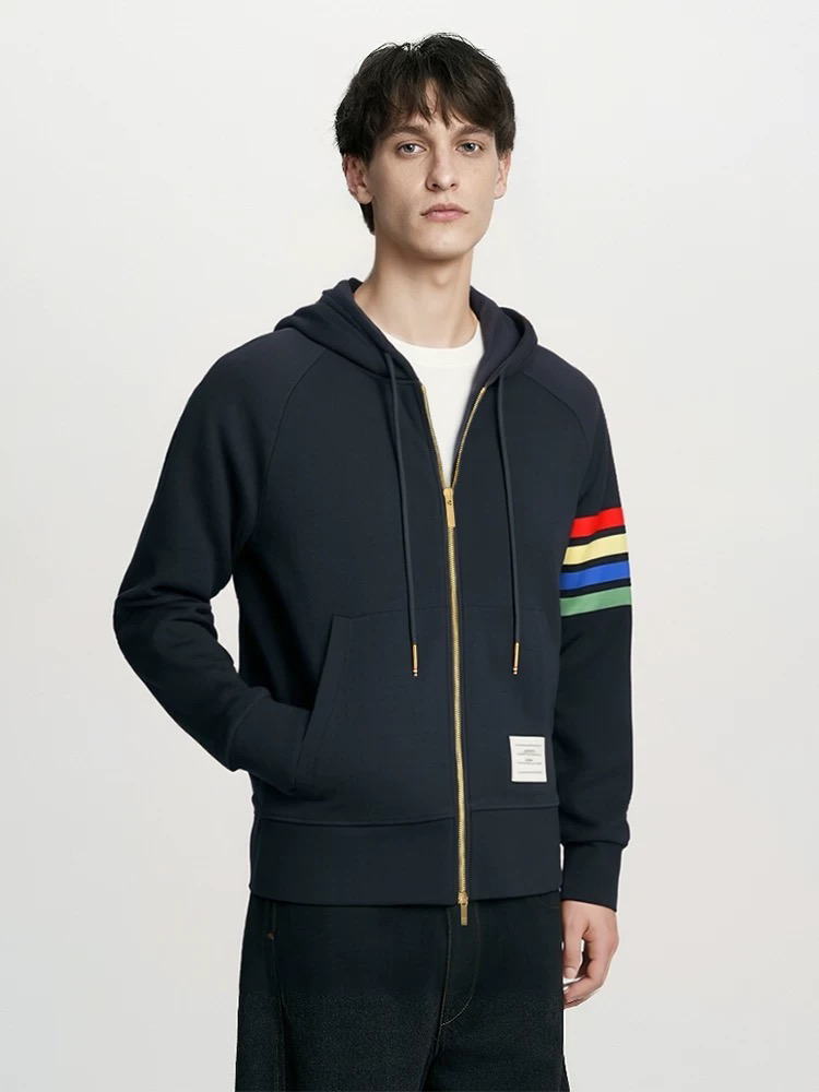 彩虹连帽男女同款外套带帽男款长袖秋冬卫衣上衣7087-10