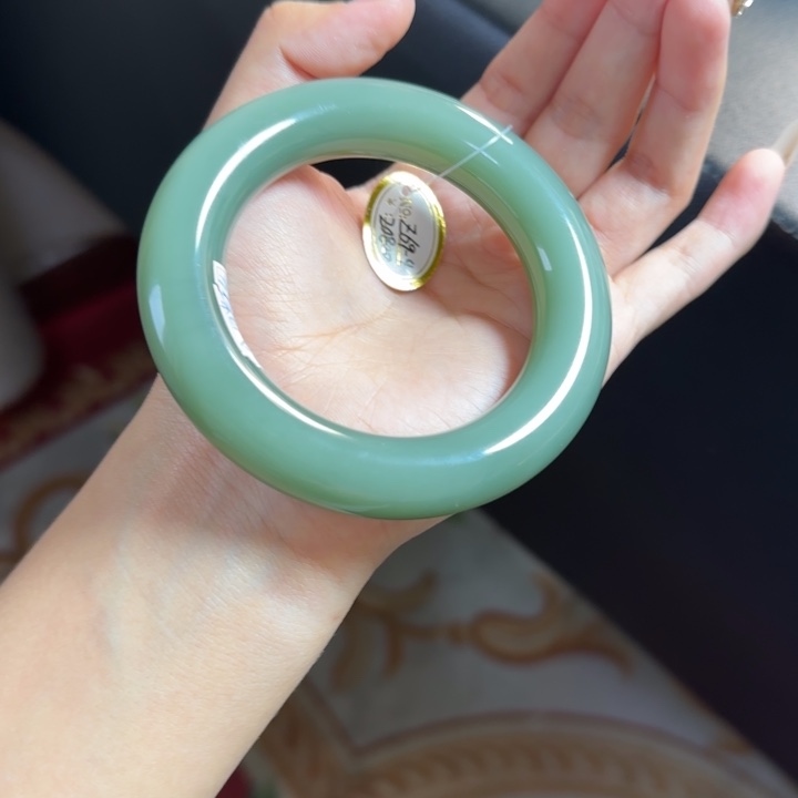 和田玉未镶嵌手镯粉青卡14大胖圆59.4大漏