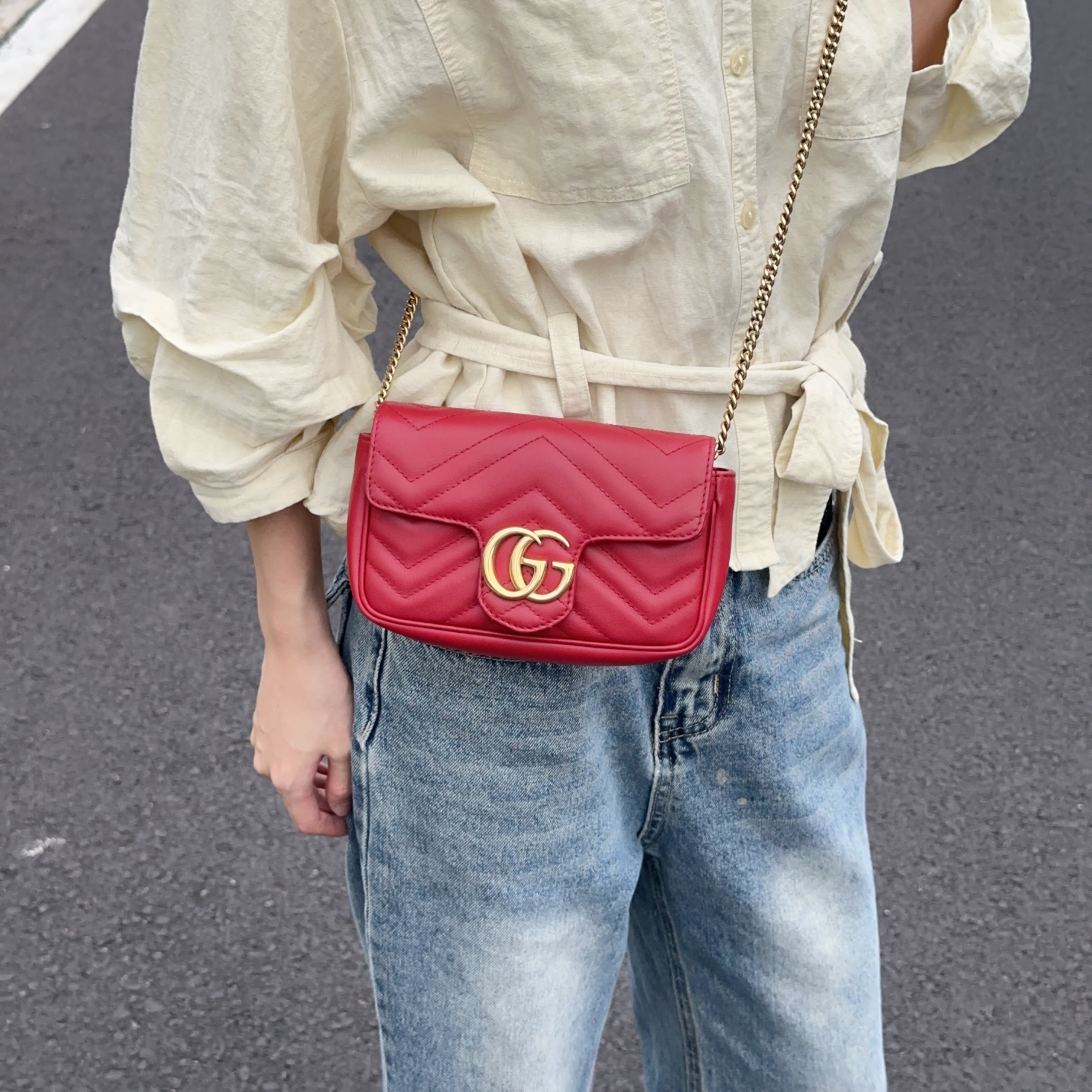 99新 GUCCI/古驰  99新红色马蒙链条包 Anwen 3019