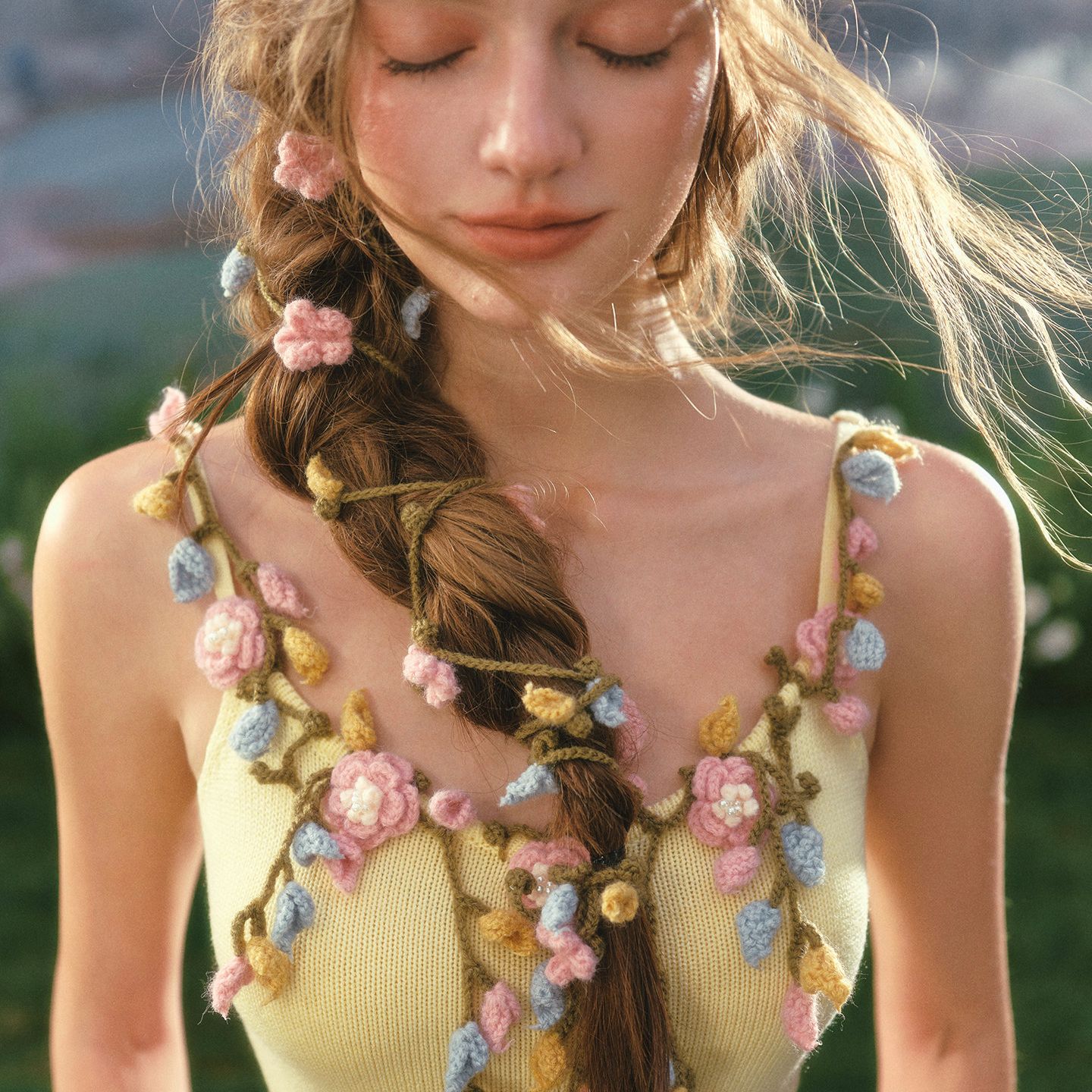 LaceMade 花藤说 法式田园重工针织吊带连衣裙长袖开衫套装女早春