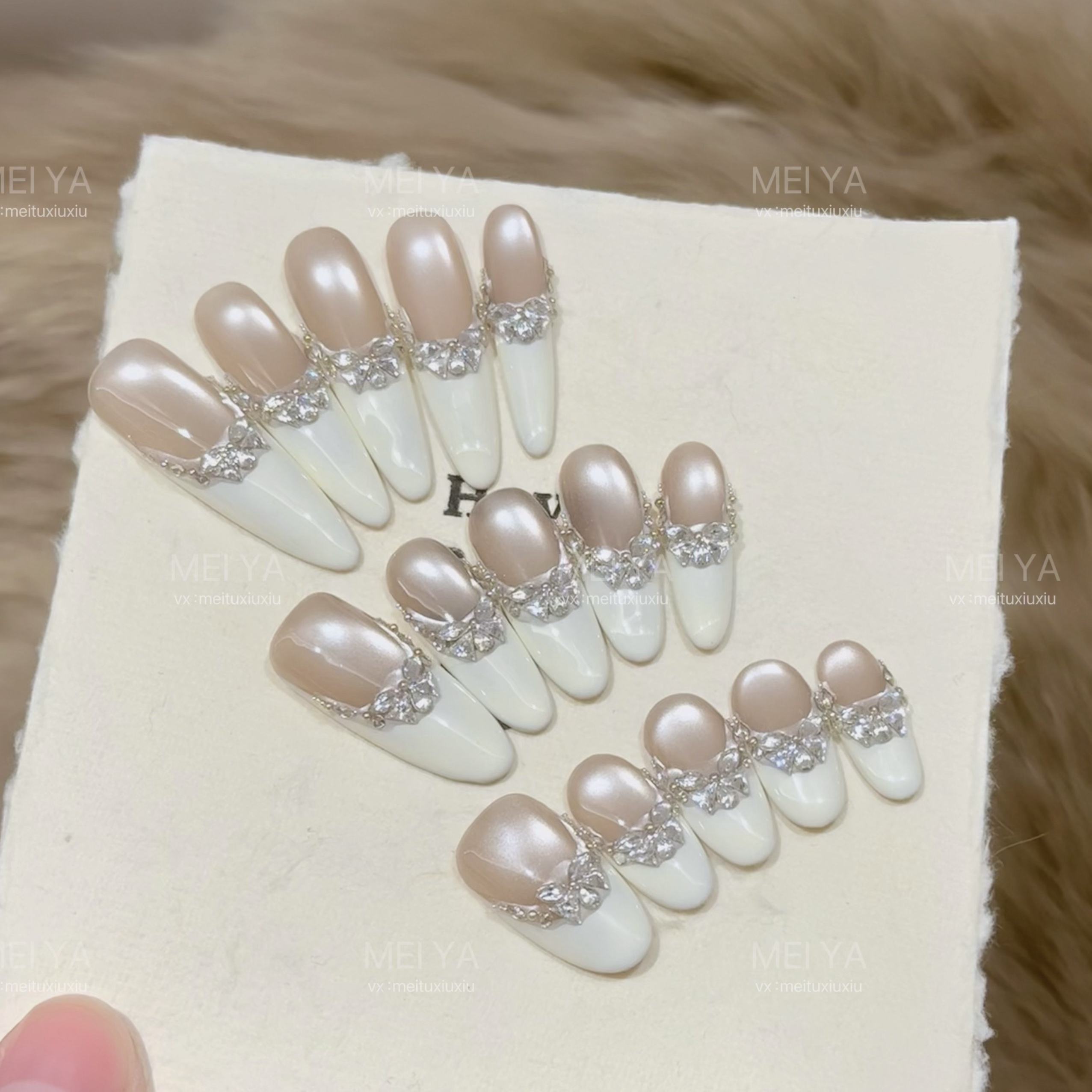 【晚风告白】显手白高定设计百搭法式渐变猫眼手工美甲穿戴甲片