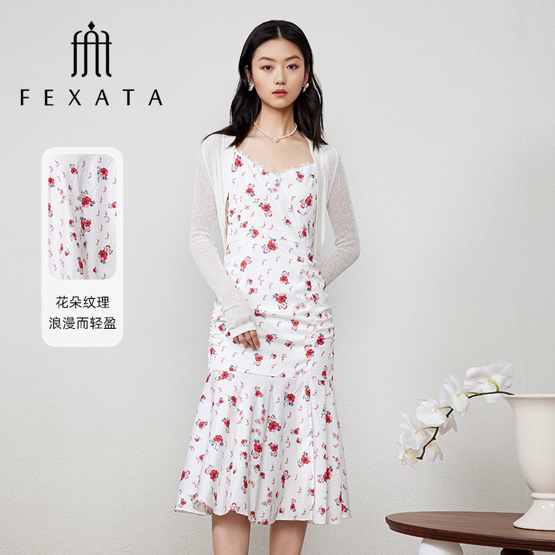 【媛媛女王严选】FEXATA斐格思套装女针织开衫莫奈花园连衣裙两件套