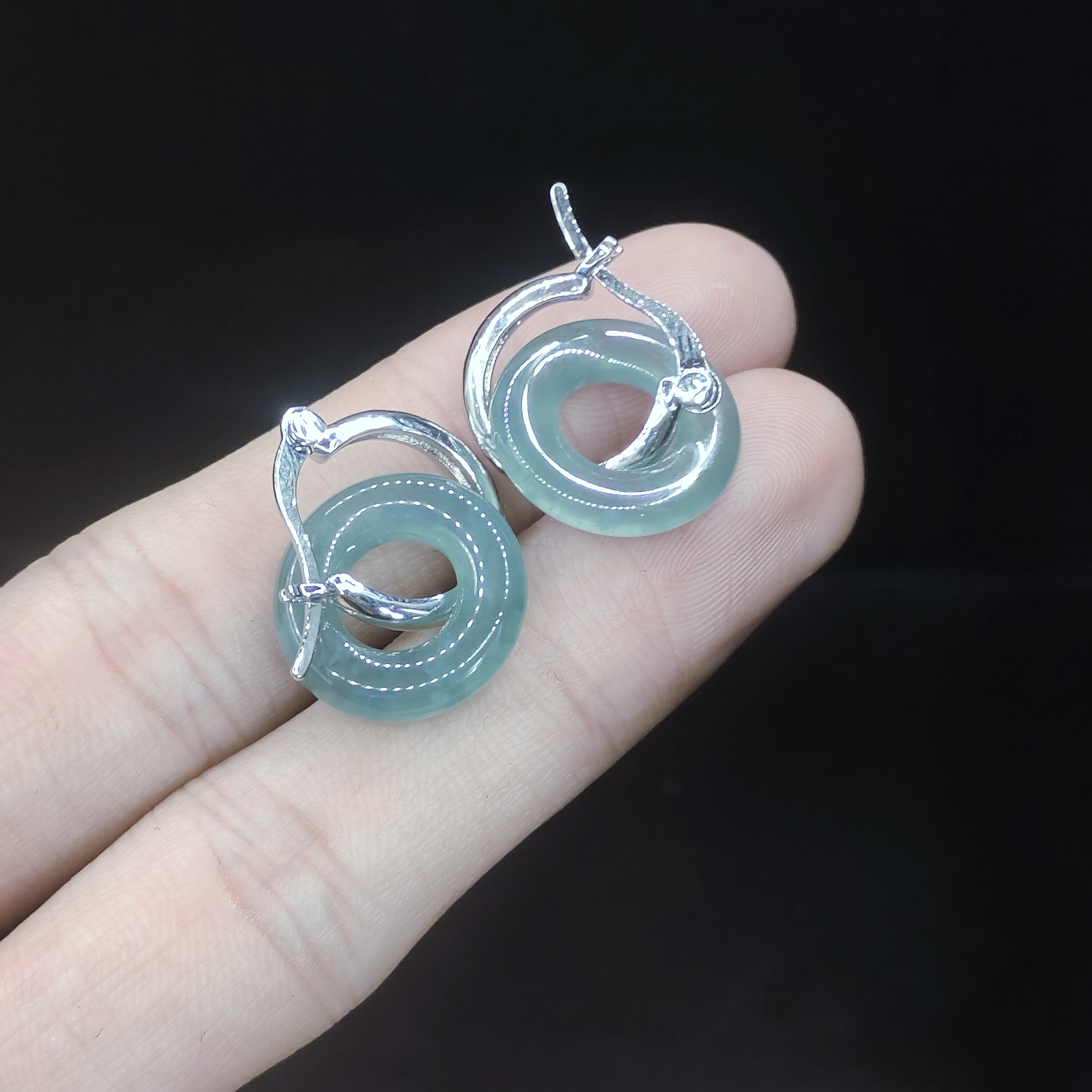 【老三珠宝】翡翠甜甜圈耳夹GS-约16-3mm