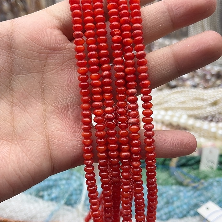 未镶嵌玛瑙/玉髓珠宝半成品一条5mm左右血贝算盘珠