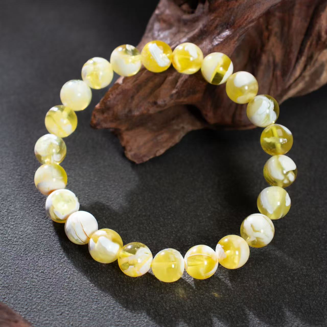 【壹芳珠宝】天然原矿琥珀蜜蜡金瓷妖白单圈9mm
