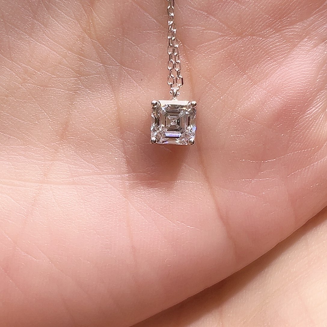 项链18K金镶嵌实验室培育钻石1克拉K白方形阿斯切单钻项链45cm